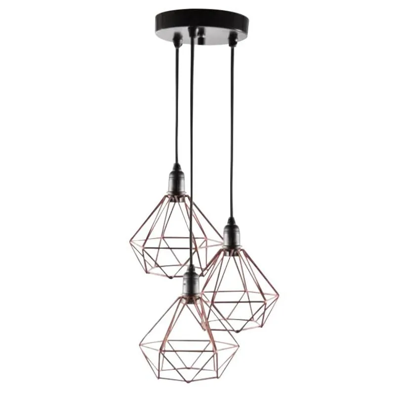 Lustre Pendente Triplo Aramado Diamante Cobre