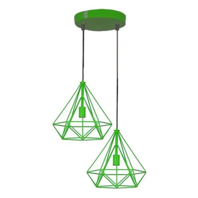 Lustre Pendente Aramado Duplo Diamante Pirâmide Verde Limão