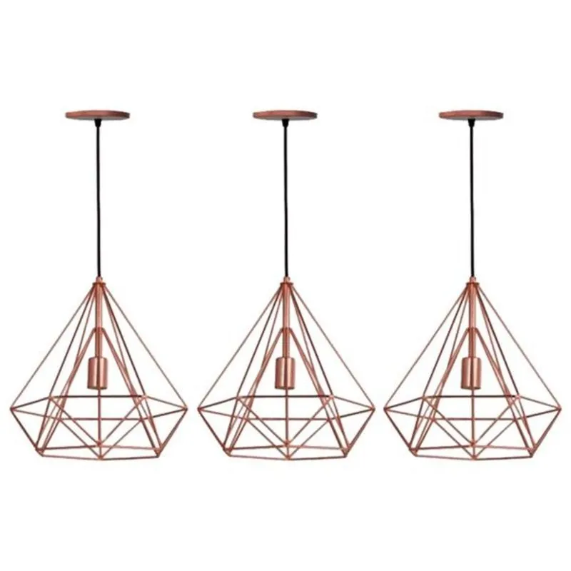 Kit 3 Lustre Pendente Aramado Diamante Pirâmide Cobre