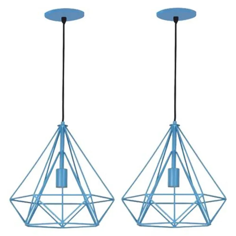 Kit 2 Lustre Pendente Aramado Diamante Pirâmide Azul