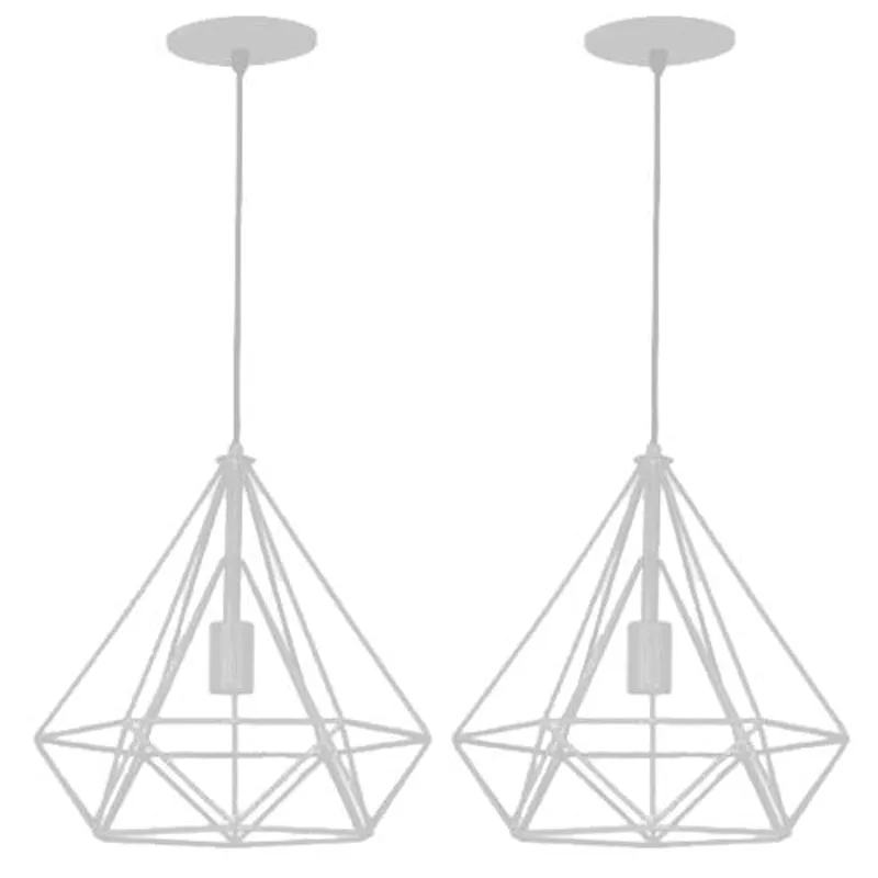 Kit 2 Lustre Pendente Aramado Diamante Pirâmide Branco
