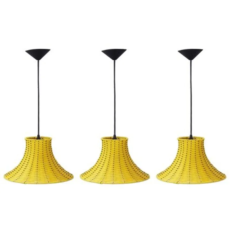 Kit 3 Pendente Junco Chapéu Chinês Amarelo
