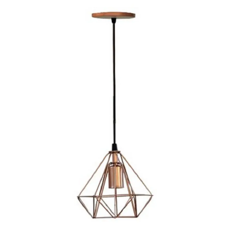 Lustre Pendente Aramado Mini Diamante Pirâmide Cobre