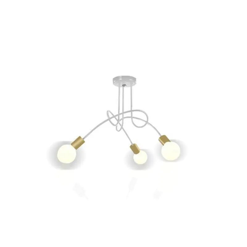 Lustre Sputnik Assimétrico 3 Lâmpadas Branco Com Dourado