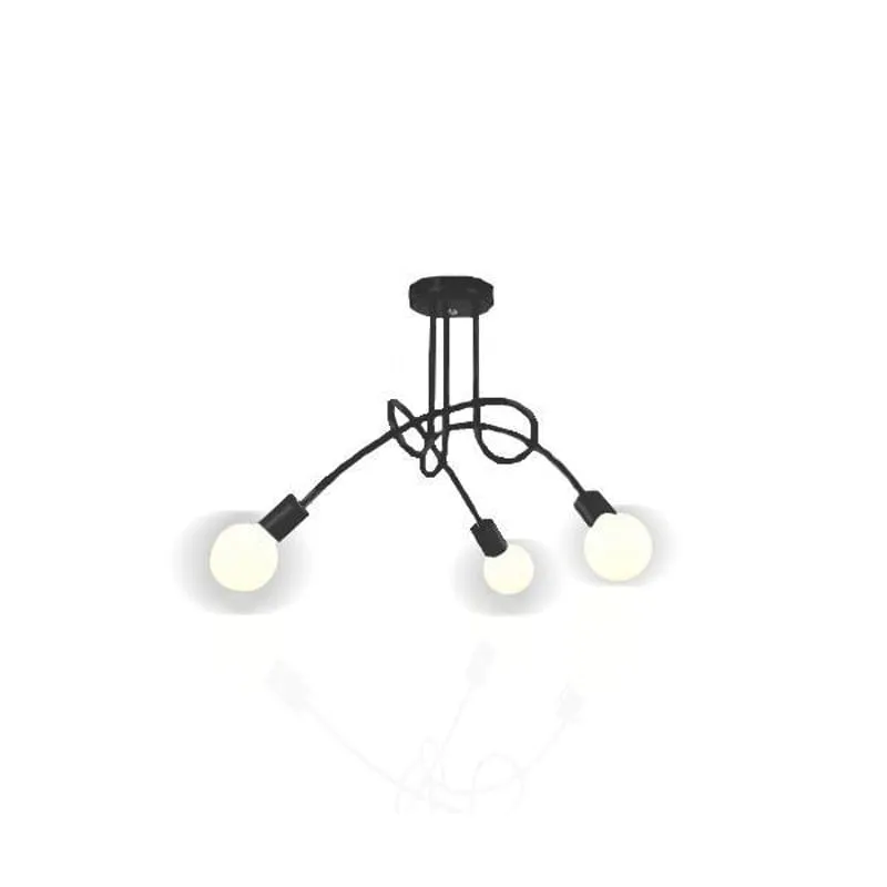 Lustre Pendente Sputnik Assimétrico 3 Lâmpadas Preto