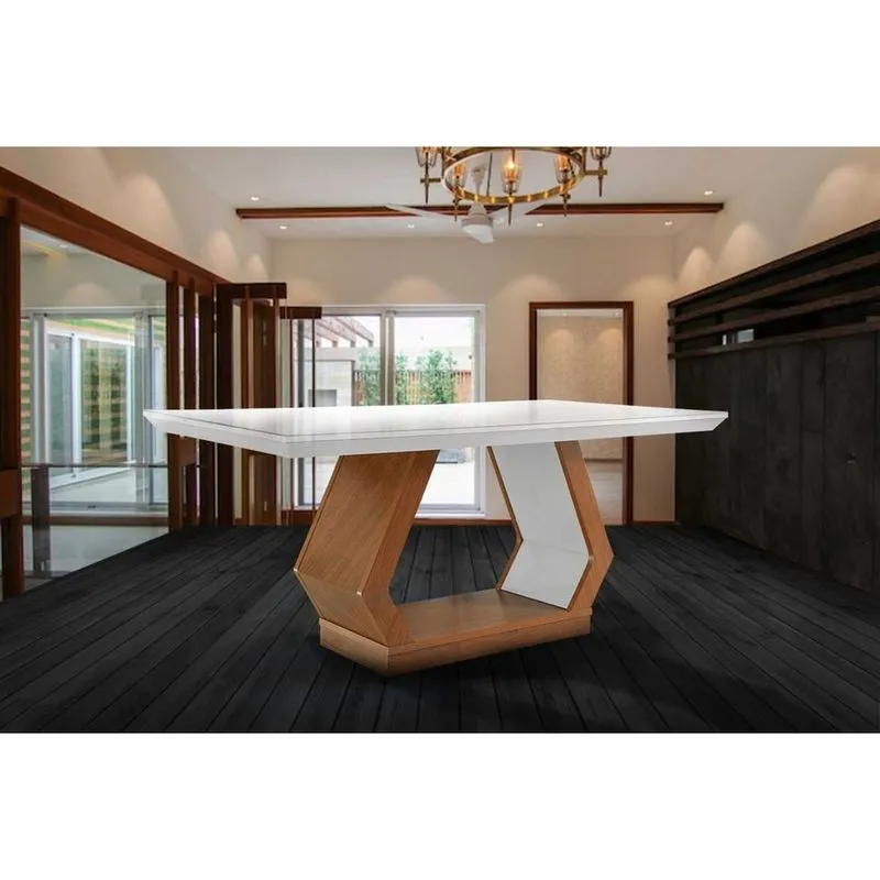 Mesa Rufato Alvorada Vidro Quina Reta180cm Imbuia/White