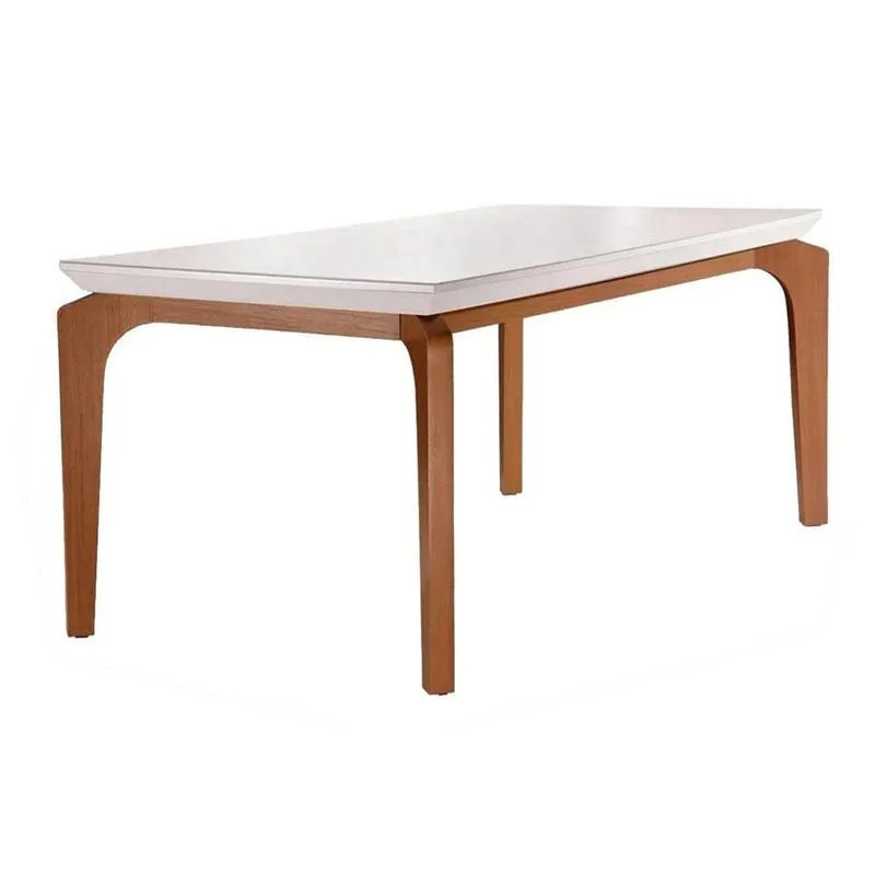 Mesa de Sala Jantar Londrina c/ Tampo 180x90cm Madeirado Vidro Canto Curvo - Imbuia/Off White - Rufato