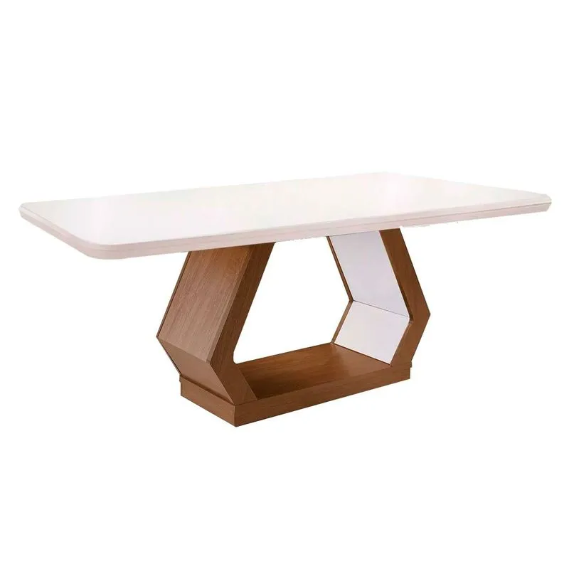 Mesa de Sala Jantar Alvorada c/ Tampo 180x90cm Madeirado Canto Curvo - Imbuia/Off White - Rufato