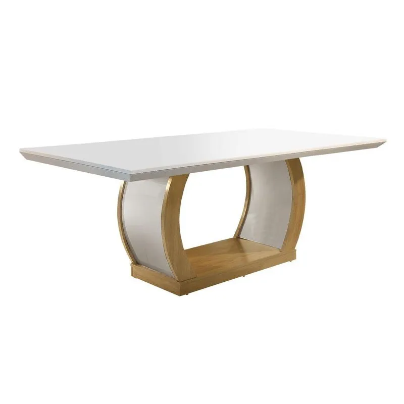 Mesa de Sala Jantar Jade c/ Tampo180x90cm Madeirado Vidro Canto Curvo - Imbuia/Off White - Rufato