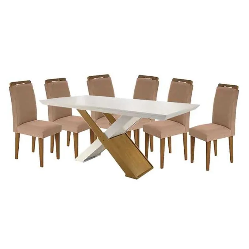 Conjunto Mesa Imperatriz 180 Imbuia Off White Com 6 Cadeiras Athenas - Rufato