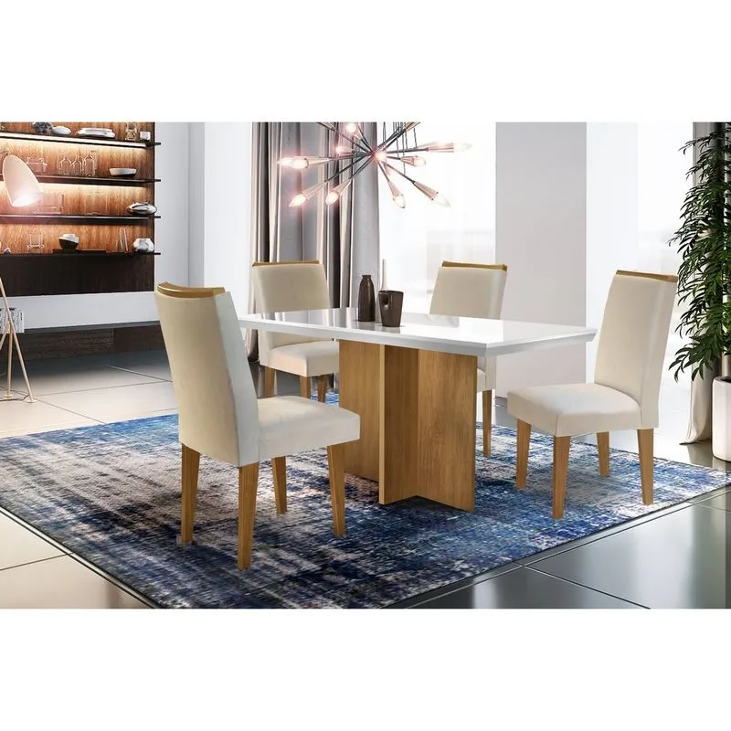 Conjunto Sala de Jantar Berlim Com 4 Cadeiras Lunara Rufato