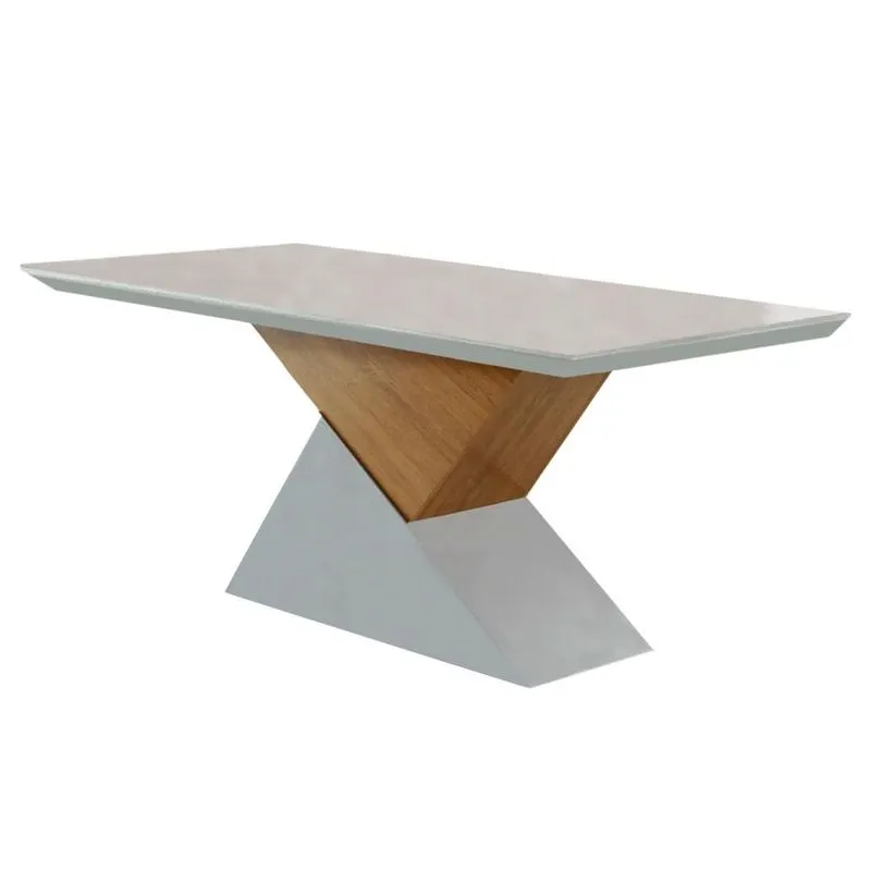 Mesa de Sala Jantar Dubai c/ Tampo 180x90cm Madeirado Canto Reto - Imbuia/Off White - Rufato