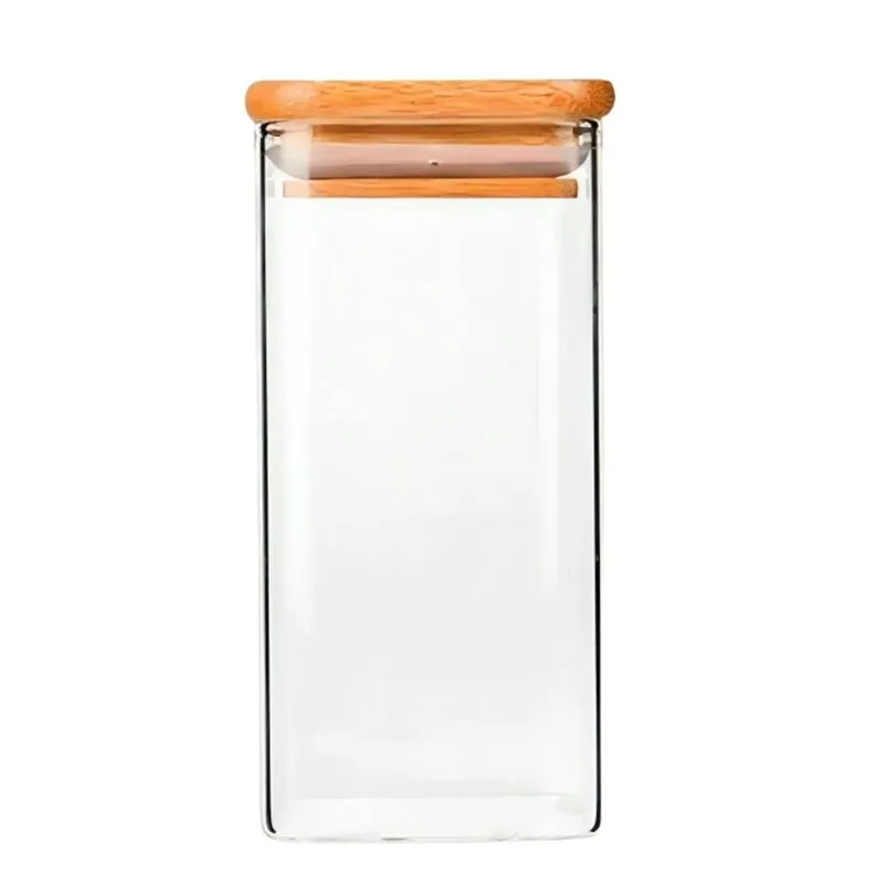 Pote Quadrado Hermético de Vidro com Tampa de Madeira 300ml VD9986 - Yoss