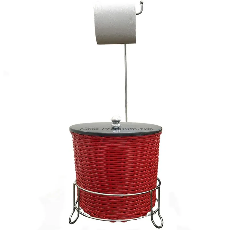Suporte Papel Higiênico Com Lixeira Trançado Vermelho 304