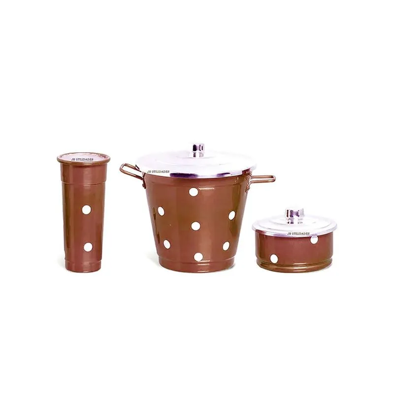 Kit De Pia Cozinha Lixeira Sabão Detergente Marrom Poa