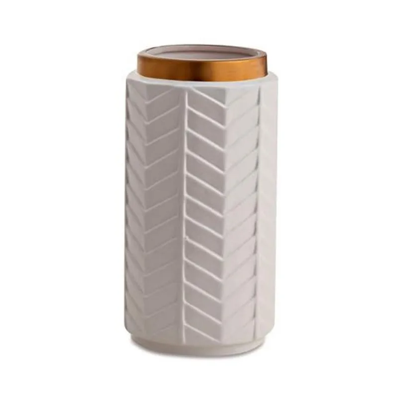 Vaso em ceramica branco E dourado mart