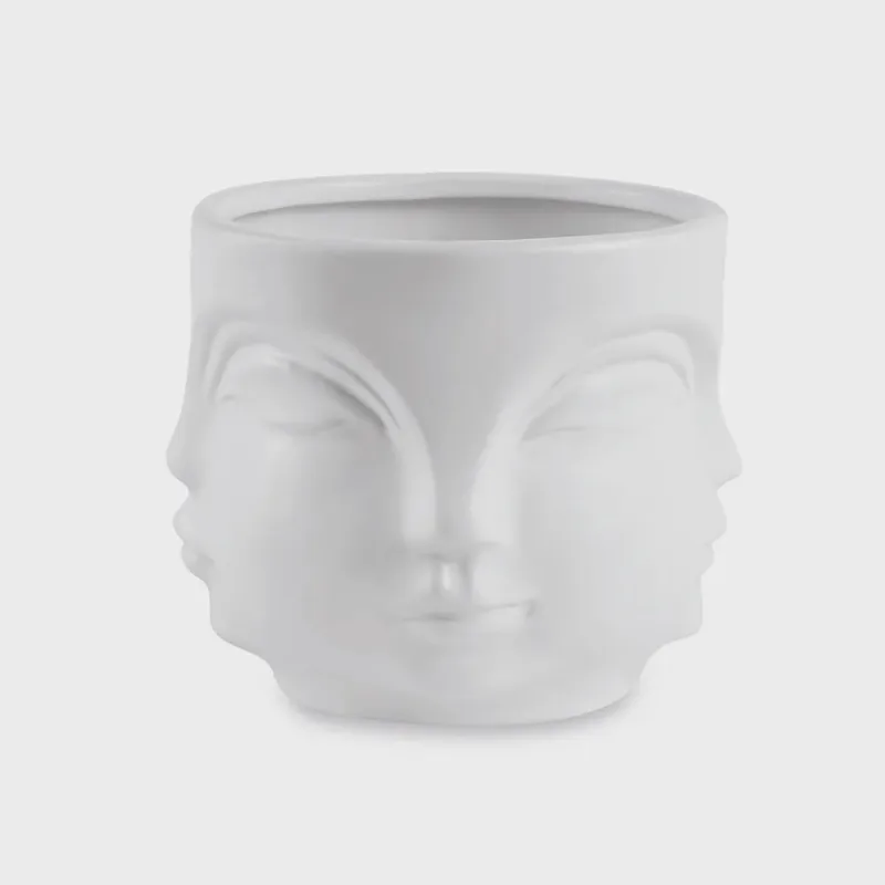 Cachepot Rosto Branco em Cerâmica 14,5x17 cm - D'Rossi