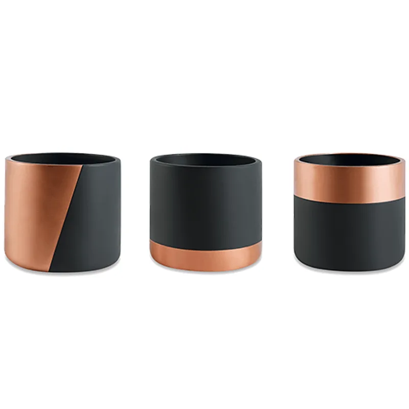 Kit Cachepot em Cimento Preto e Cobre 3 pçs Mart