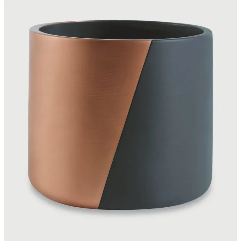 Cachepot Preto e Cobre em Cimento 10885-1 Mart