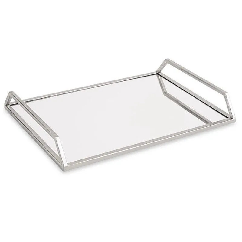 Bandeja Prata em Metal com Espelho Grande MART 11169G