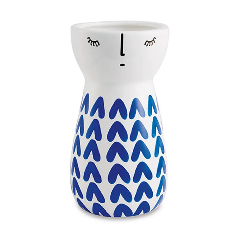 Vaso Em Cerâmica Branco E Azul