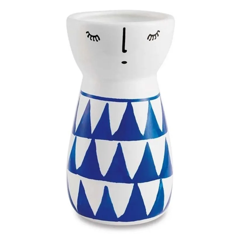 Vaso em ceramica decorativo azul/branco boneca 15X7