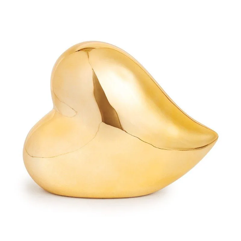 Enfeite Decorativo Coração Dourado Em Cerâmica