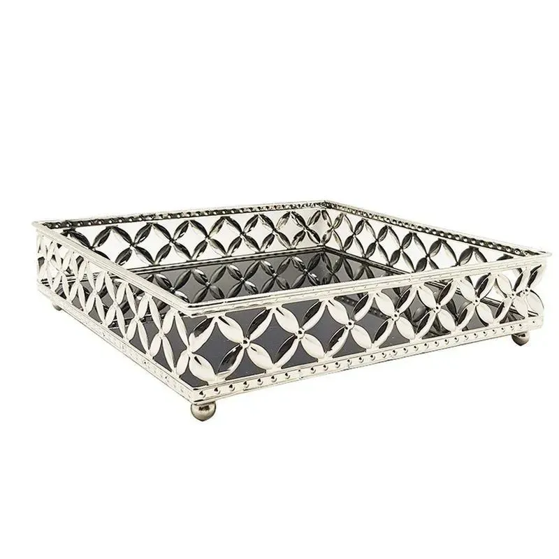 Bandeja Quadrada Decorativa Espelhada Prata 21x5cm 11418 Mart