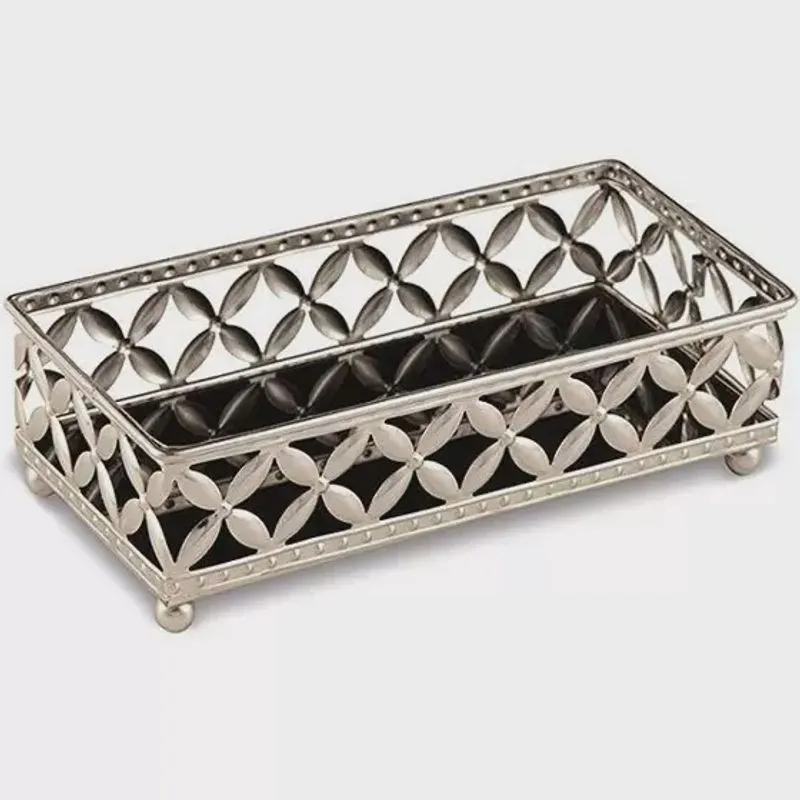 Bandeja em metal prata com vidro espelhado preto mart