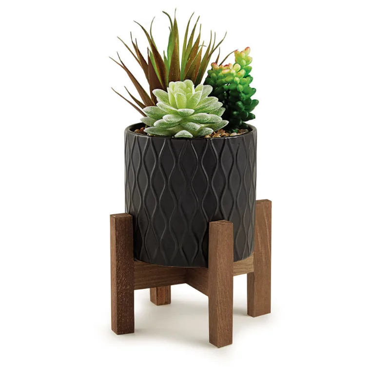 11662-Cachepot Em Ceramica Com Suculenta Permanente