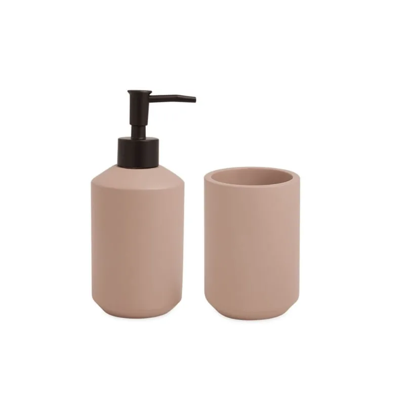Kit Porta-sabonete Líquido e Copo em Cimento Rosa Queimado