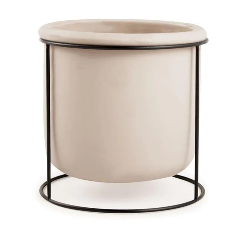 Cachepot Em Cimento Cor Bege Com Suporte Em Metal - Mart