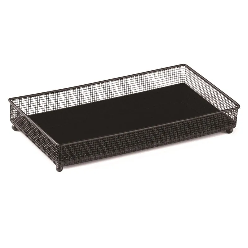 Bandeja Preta 4X28X18Cm Metal Telado E Vidro Retangular