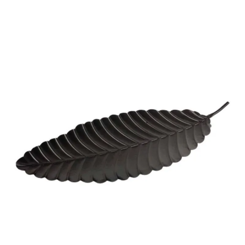 Centro De Mesa De Folha Preto Decorativo 6X66X26Cm Metal