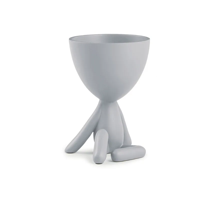 Vaso Decorativo Boneco Pernas Dobradas Cinza