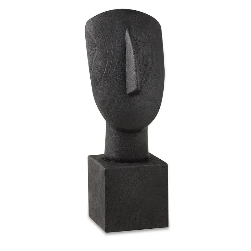 Escultura Decorativa Face Em Poliresina Preto 42x14,5cm