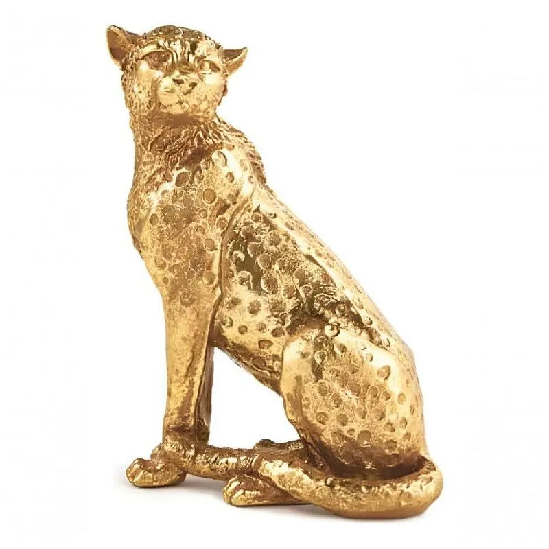 Escultura Decorativa 12441 Leopardo Polirresina Design Moderno Dourado Mart 20cm