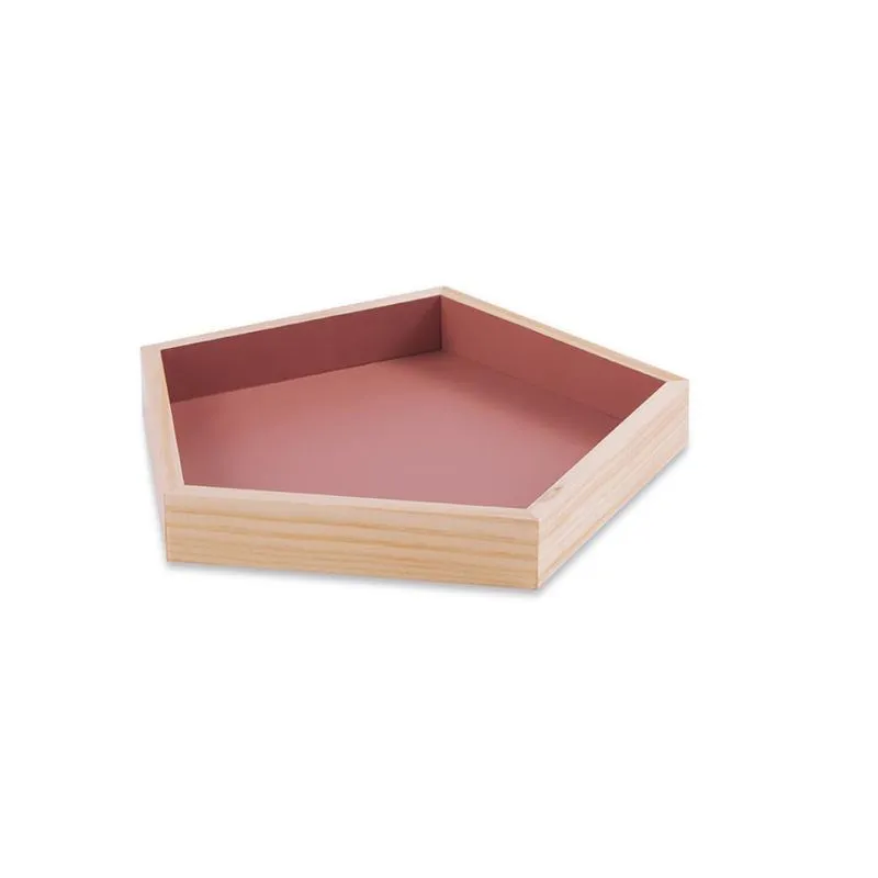 Bandeja Decorativa Em Madeira Geometrica Pentágono Rosa