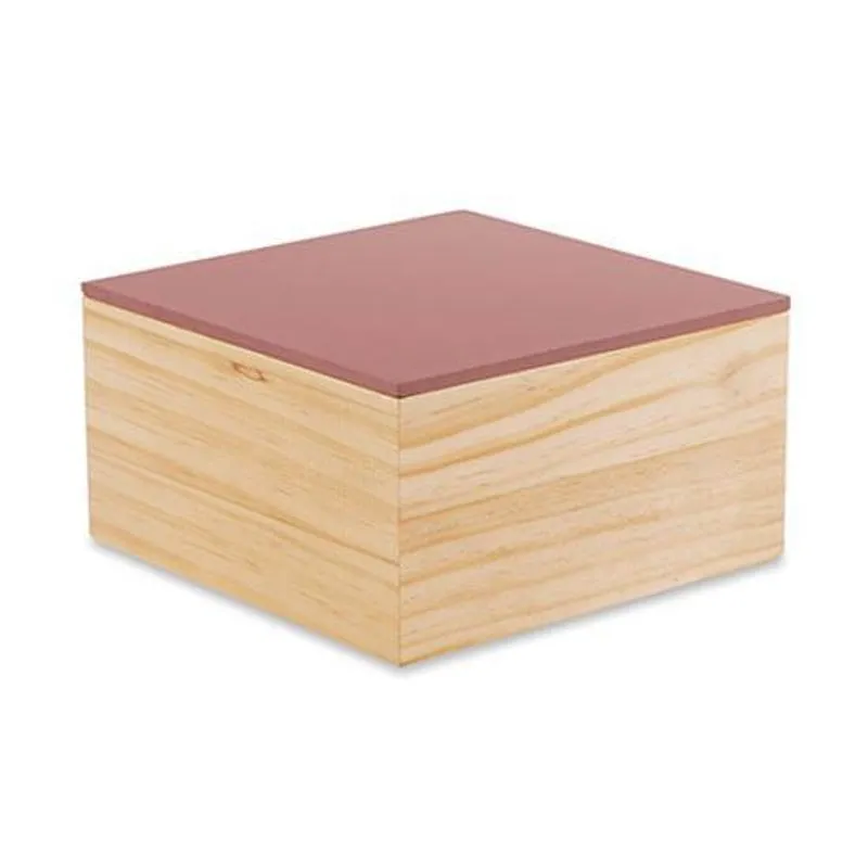 Caixa Em Madeira Com Tampa Rosa 19x10,5 Cm