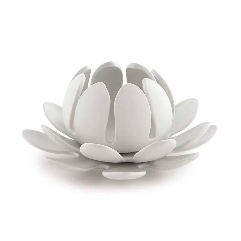 Porta-vela Flor Branco Em Ceramica 8x18cm