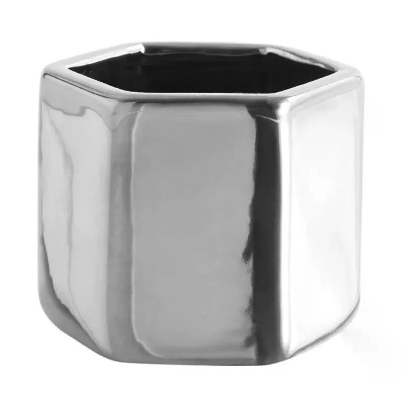 Cachepot hexagono prata em ceramica mart