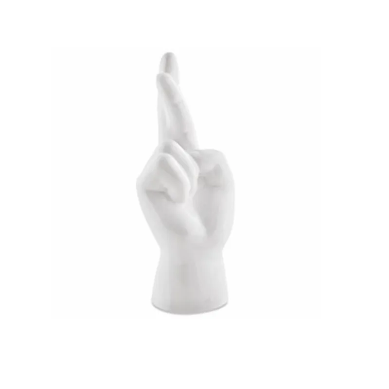 Escultura Mao Branca Dedos Cruzados Ceramica