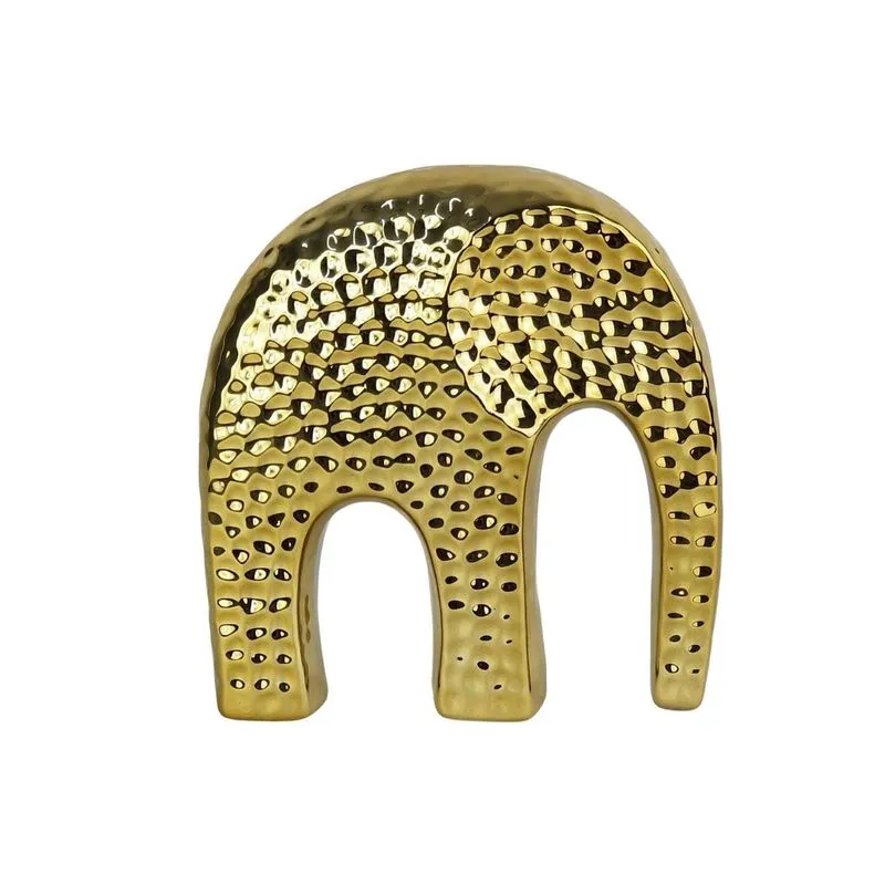 Escultura Elefante em Cerâmica - Objeto Decorativo Dourado