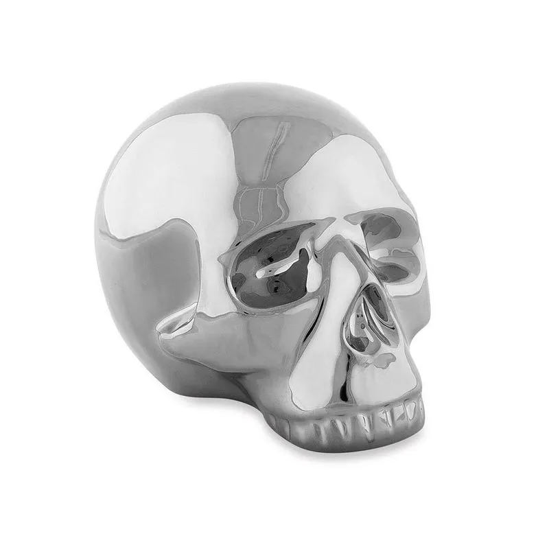 Escultura Cranio Prata Em Ceramica 9x8,5x11cm