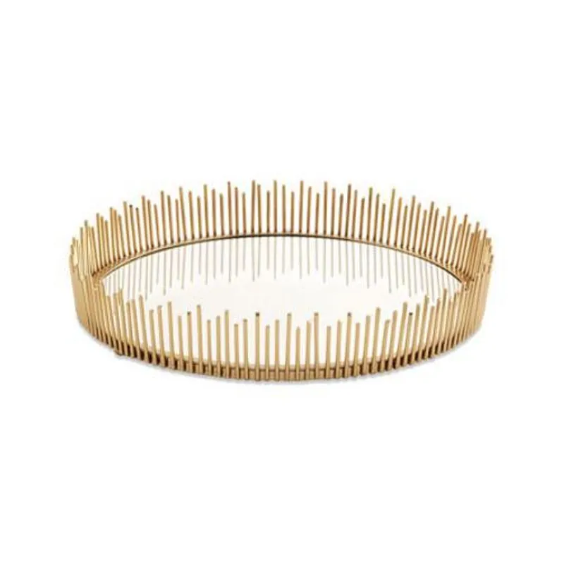 Bandeja Em Metal Espelhada Dourada 30x06 Cm