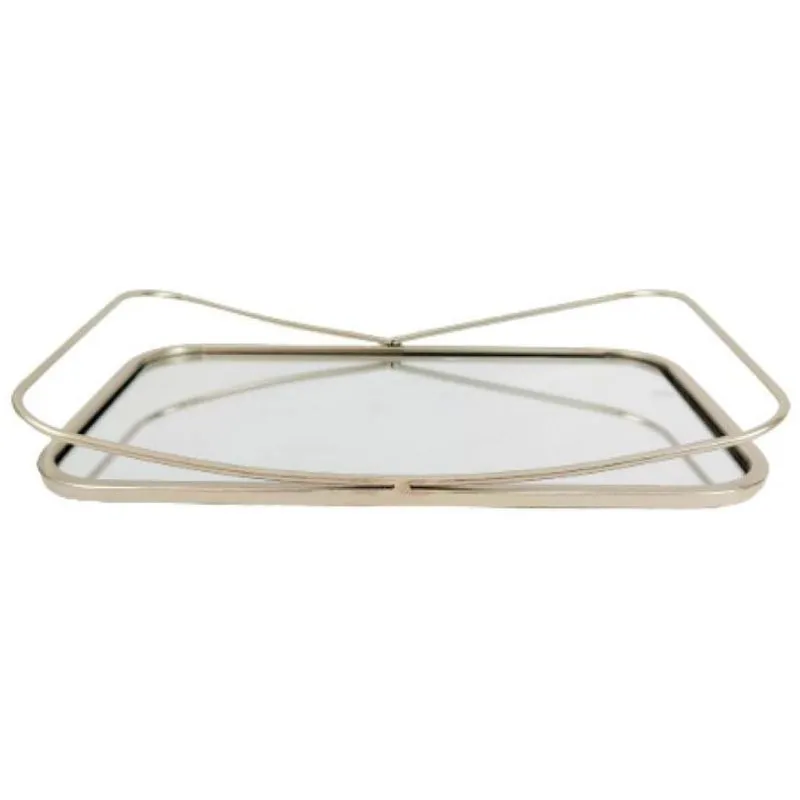 Bandeja Prata Com Alça 5x33x21cm Com Espelho Retangular P