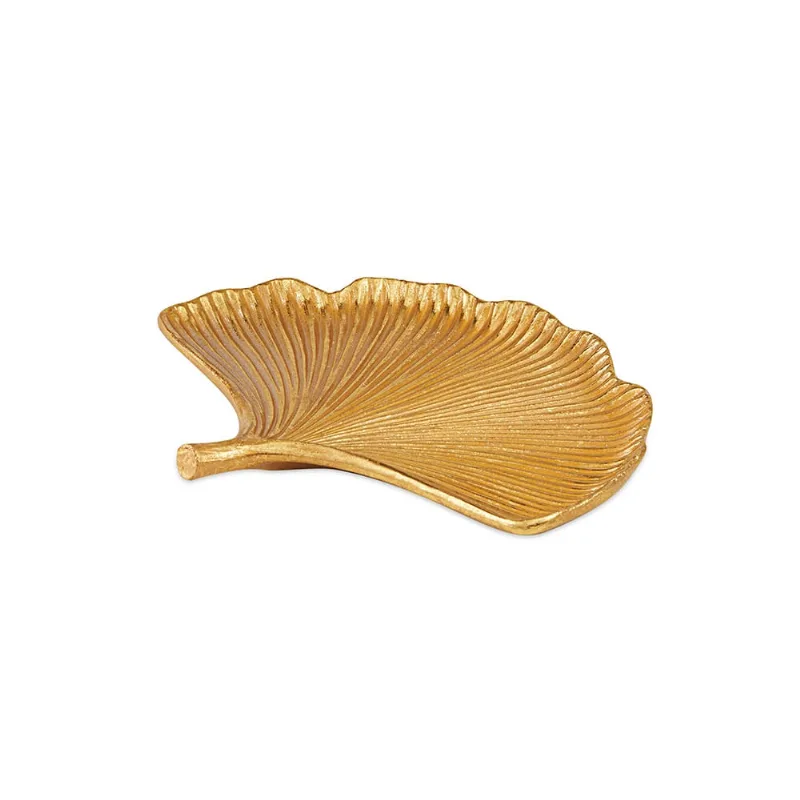 Centro de Mesa Folha Ginkgo Biloba Dourada em Poliresina 4x36,5cm Mart