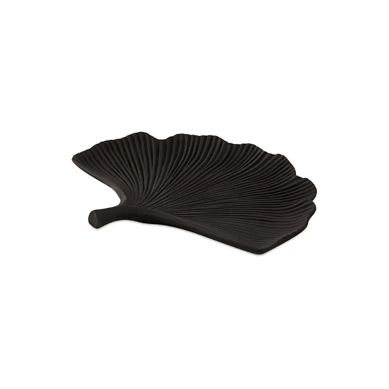 Centro de Mesa Folha Ginkgo Biloba Preta em Poliresina 4x36,5cm Mart