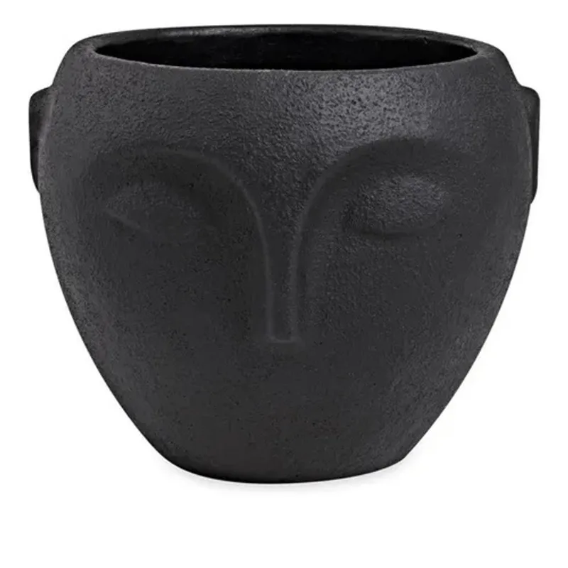 Cachepot Em Cimento Faces Preto P Mart