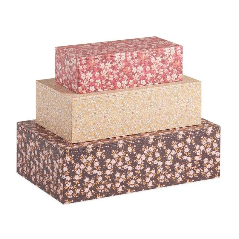 Conjunto 3 Caixas Decorativa Organizadora Flores Em Canvas